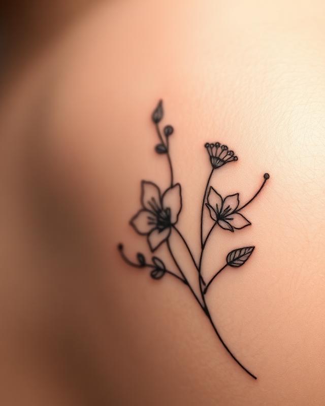 Fine line botanical tattoo